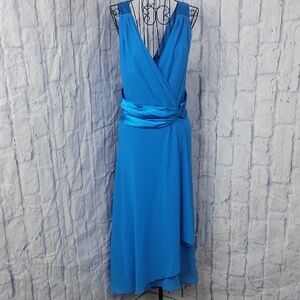 Evan Picone Size 20W Blue Chiffon Wrap Style Sleeveless Zip Side Dress NWT